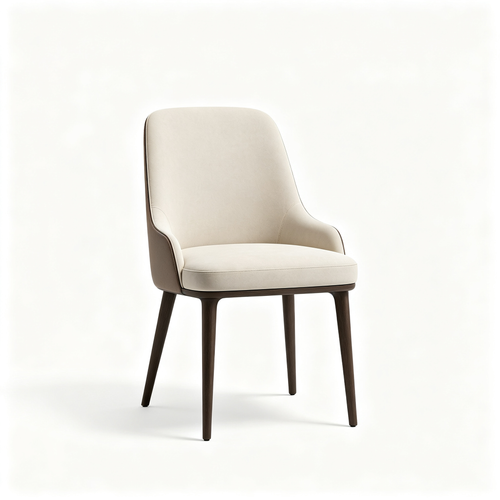 Alevaro Demi Modern Dining Room Chair, Barrel Back Dining Chair with Solid Wood Legs and Natural Flax Upholstery, Flax/Light Brown