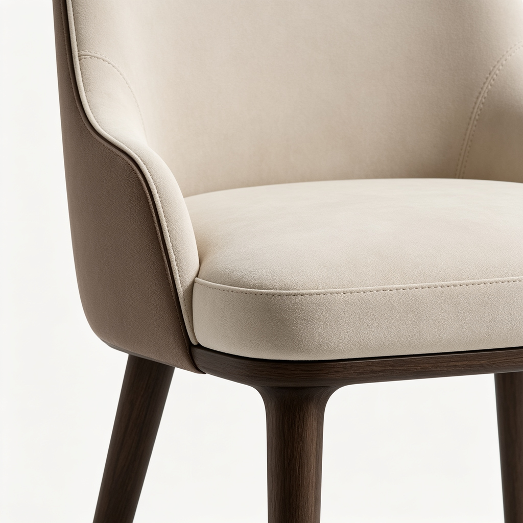 Alevaro Demi Modern Dining Room Chair, Barrel Back Dining Chair with Solid Wood Legs and Natural Flax Upholstery, Flax/Light Brown